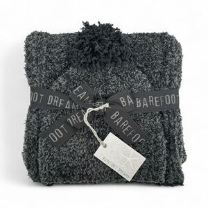 NWT Barefoot Dreams Carbon Black CozyChic Pom Pom Beanie & Scarf Set One Size